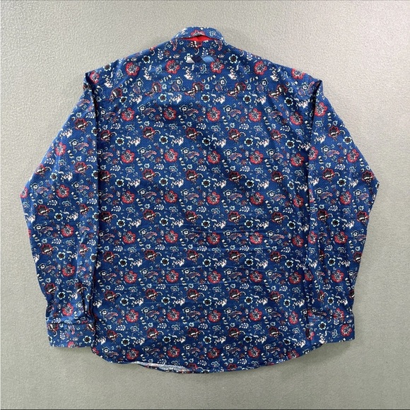 Au Noir Men's Shirt Button Up Long Sleeve Size 4 Large Blue Floral Flowers - Picture 2 of 8